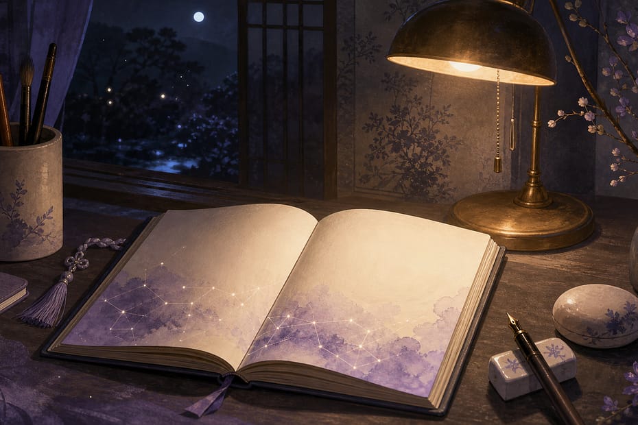 윤채린 Log diary header - 밤의 노트와 따뜻한 램프