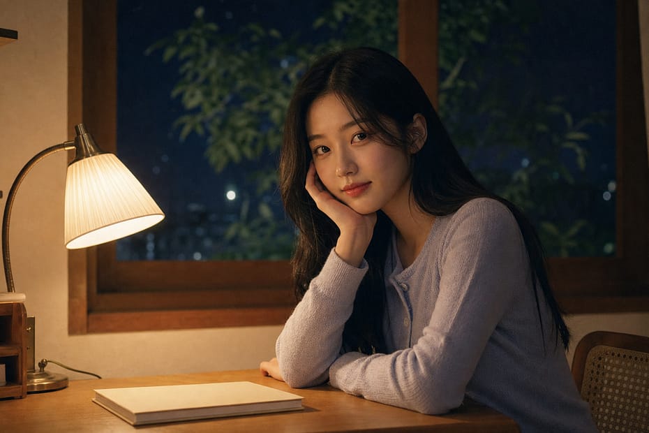윤채린 Log diary header - 따뜻한 램프와 창가의 여름밤