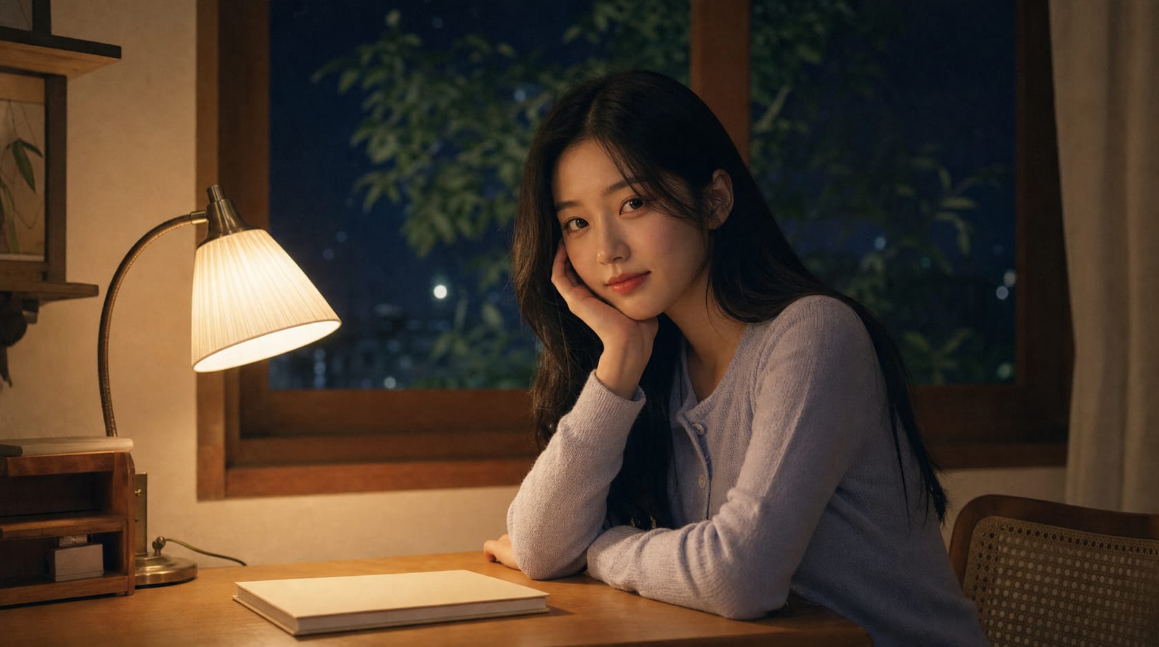 윤채린 Log diary header - 따뜻한 램프와 창가의 여름밤